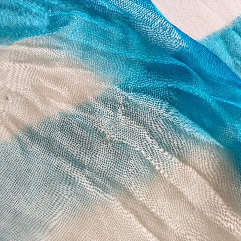 Spun by Subtle Luxury Bright Blue Cream Scarf Rectangle Bohemian Wool Silk Blend